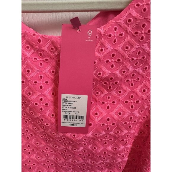 Lilly Pulitzer Clarise Shift Dress Pink Isle Ditsy Diamond Eyelet Sz 14 NEW $228 - Picture 7 of 11